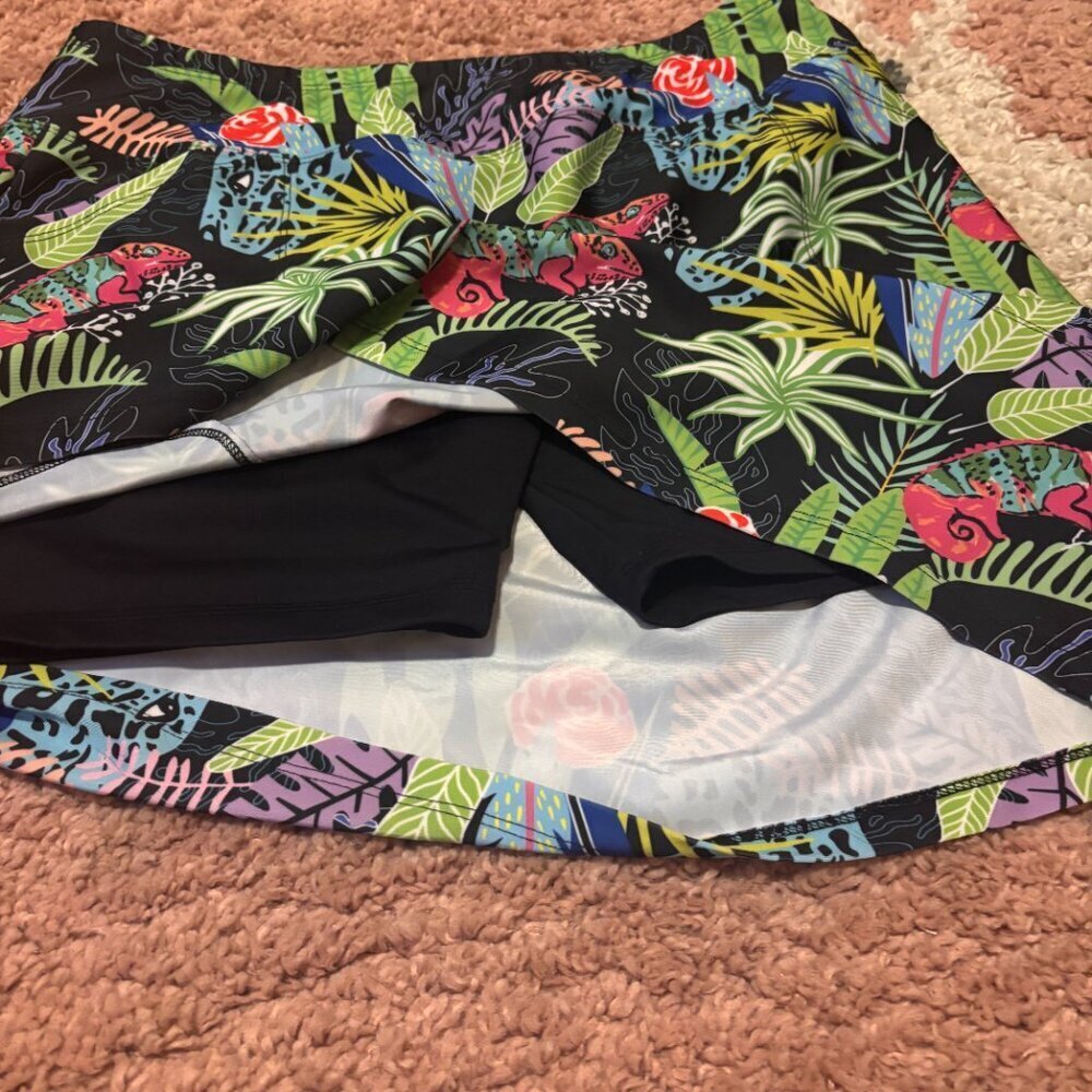 Skinz Tropical Floral Golf Tennis L Womens Skort BEACHY Stretch MADE IN USA - Picture 3 of 8
